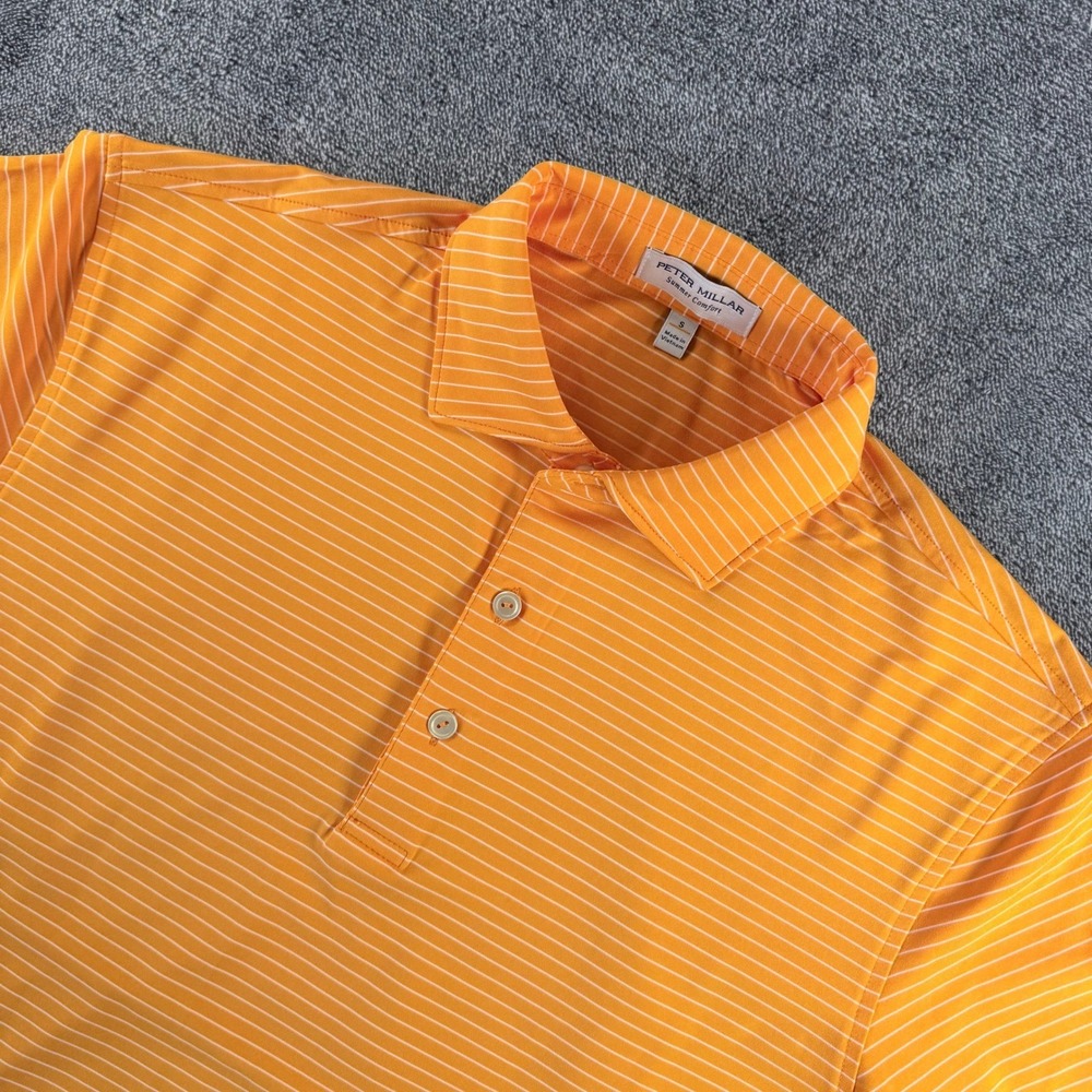 Peter Millar Summer Comfort Mens S Orange Striped Golf Polo Shirt Short Sleeve